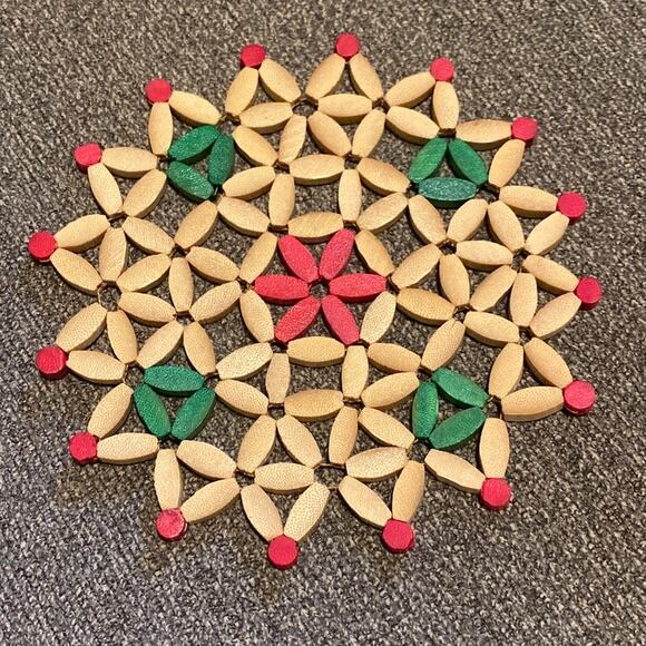 Christmas Bamboo Round Hot Plate Pads Trivets Placemats Retro Green Red MCM - Picture 5 of 12